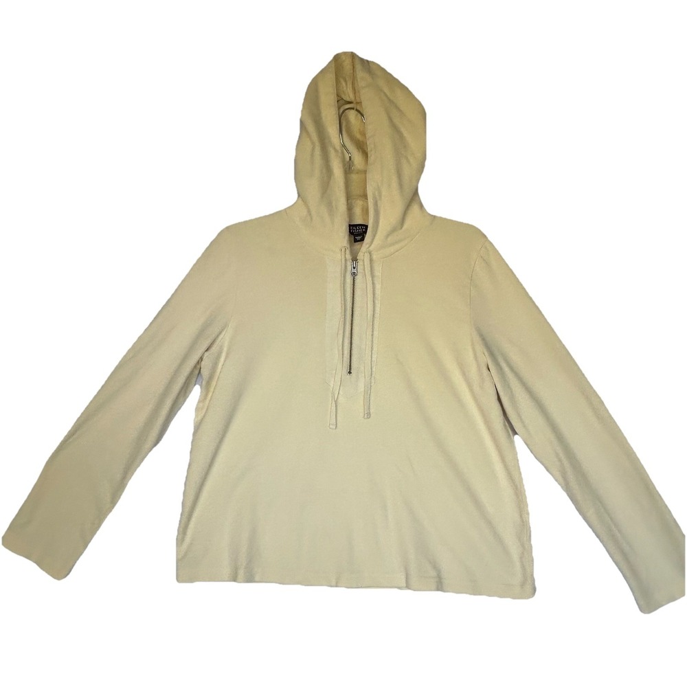 Eileen Fisher Womens Sweatshirt 3/4 Zip Pullover Cotton Pale Yellow Petite Large